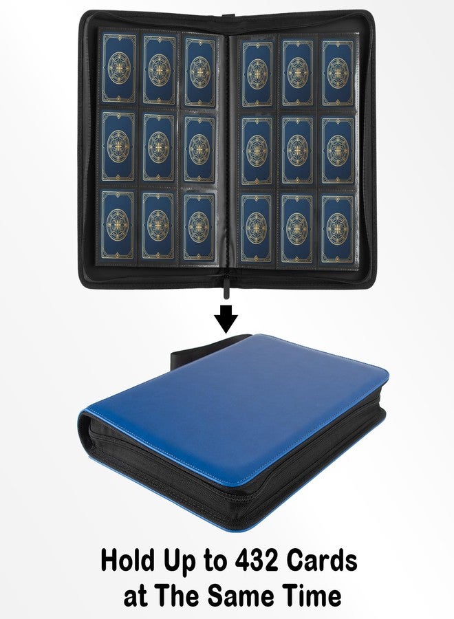 Prilino 9 Pocket Trading Card Binder - 432 Card Storage Capacity Card Binder, Premium Double-Sided PU Leather with Zip Closure, TCG/Games/Sports Card Protector & Album Folder for Collectors (Blue) - Image 5